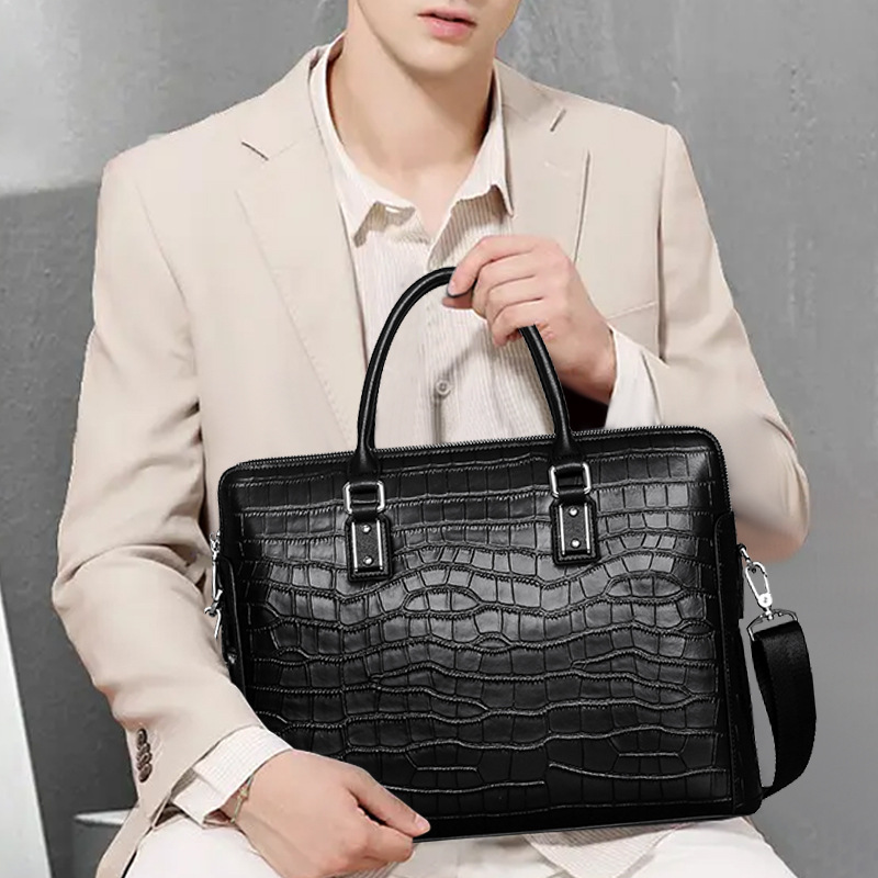 Leather Briefcase - New Genuine Leather Men's Briefcase Crocodile