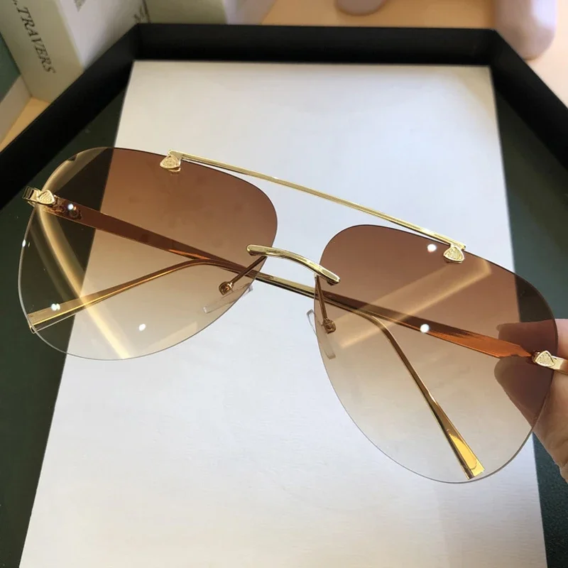 Designer Sunglasses - Vintage Rimless Alloy Aviation Pilot Sunglasses