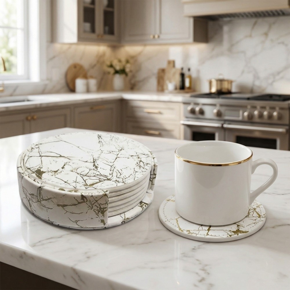7Pcs Coaster Set PU Leather Co - đánh giá và giá Marble Coaster Set