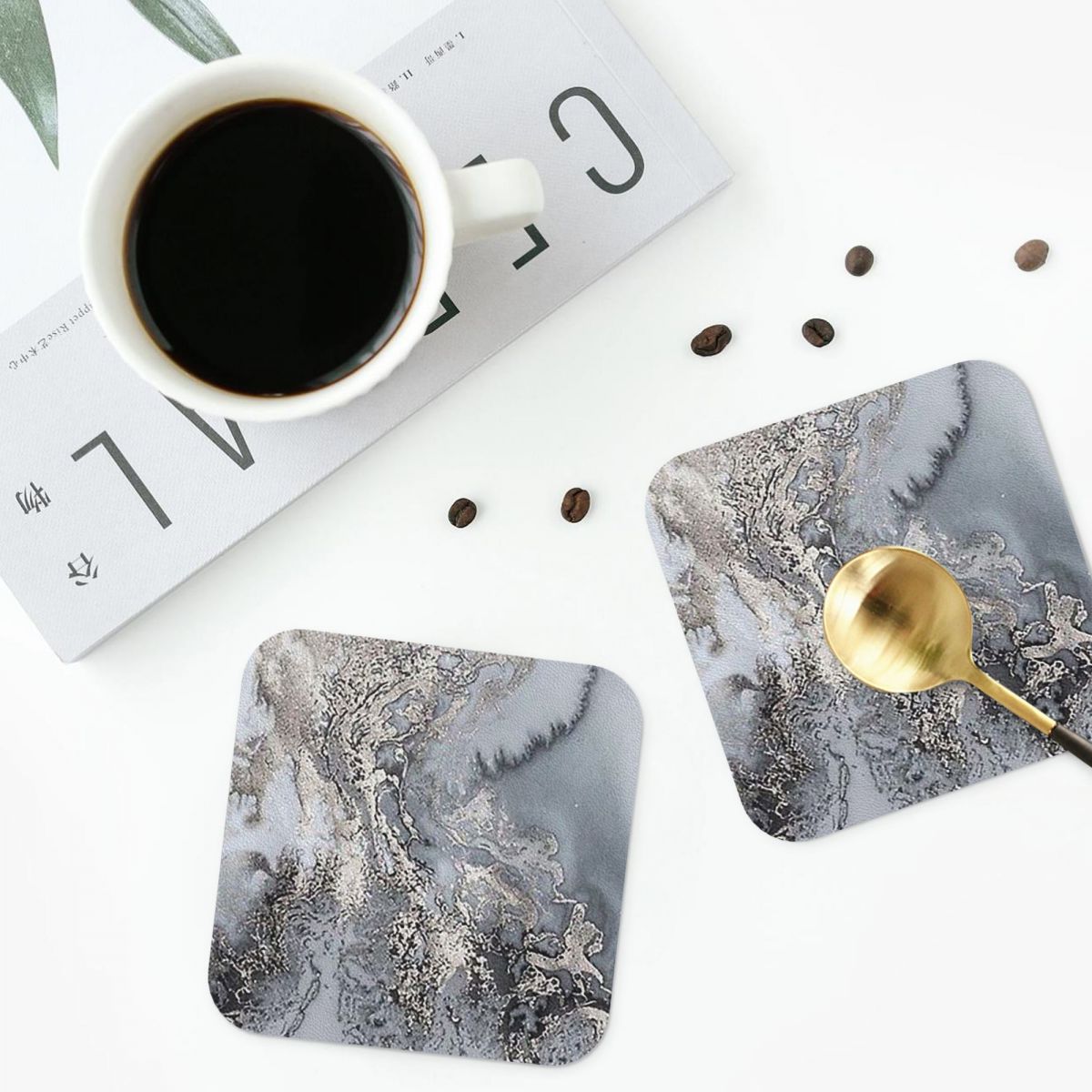 Grey And Silver Marbl Coasters - đánh giá và giá Marble Coaster Set